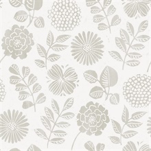 Inge Light Grey Medium Scale Floral Block Print Wallpaper