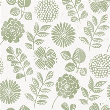 Inge Moss Medium Scale Floral Block Print Wallpaper