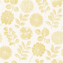 Inge Yellow Medium Scale Floral Block Print Wallpaper