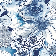 Ink Rose Floral Celtic Blue Peel and Stick Wallpaper