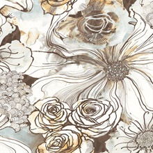 Ink Rose Floral Mocha & Blue Mist Peel and Stick Wallpaper