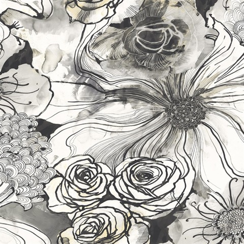 Ink Rose Floral Onyx Peel and Stick Wallpaper