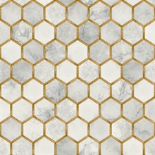 Inlay Hexagon Tile Alaska Grey & Metallic Gold Peel and Stick Wallpape