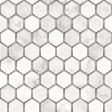 Inlay Hexagon Tile Carrara & Metallic Silver Peel and Stick Wallpaper