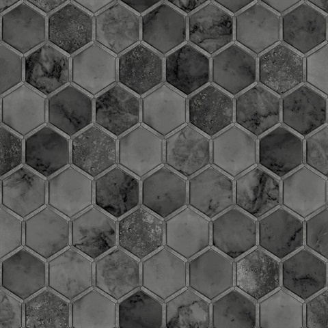 Inlay Hexagon Tile Cosmic Black & Metallic Silver Peel and Stick Wallp