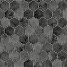 Inlay Hexagon Tile Cosmic Black & Metallic Silver Peel and Stick Wallp