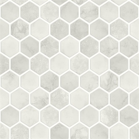 Inlay Hexagon Tile Cream Neutral Peel and Stick Wallpaper