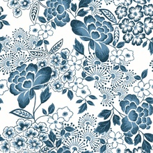 Irina Blue Floral Blooms Wallpaper