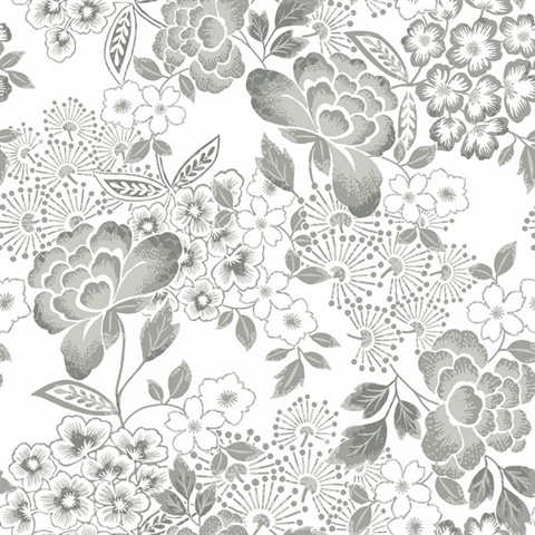 Irina Grey Floral Blooms Wallpaper