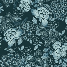 Irina Navy Blue &amp; Turquoise Floral Blooms Wallpaper