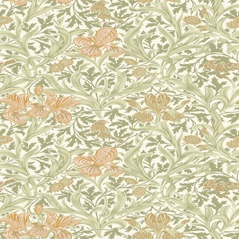 Iris Light Green Wild Gardens Wallpaper