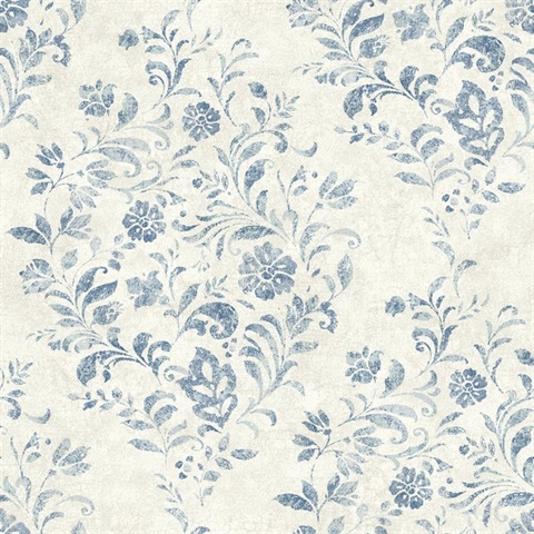 Isidore Blue Scroll Wallpaper