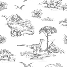 Isolde Black &amp; White Dinosaurs Wallpaper