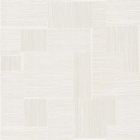 Ivory Contour Textured Parquet Tile Line  Wallpaper