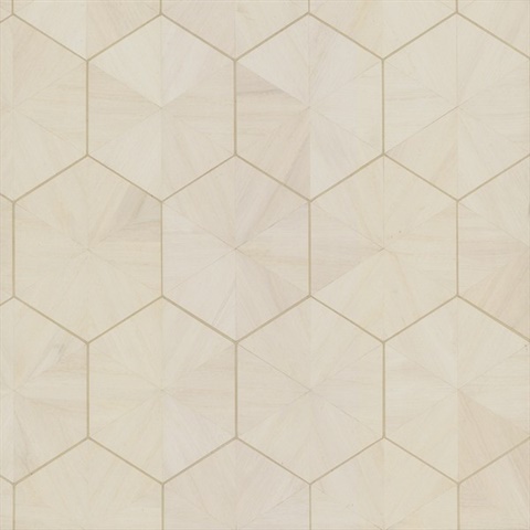 Hexagram Wood Veneer Ivory Wallpaper