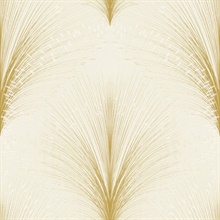 Ivory Papyrus Plume Metallic Textured Leaf Damask Wallpaper