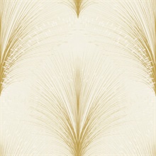 Ivory Papyrus Plume Metallic Textured Leaf Damask Wallpaper