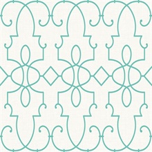 Ivory & Turquoise Commercial Ironwork on Paperweave Wallpaper