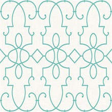 Ivory & Turquoise Commercial Ironwork on Paperweave Wallpaper