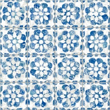 Izeda Blue Floral Distressed Floral Faux Tile Wallpaper