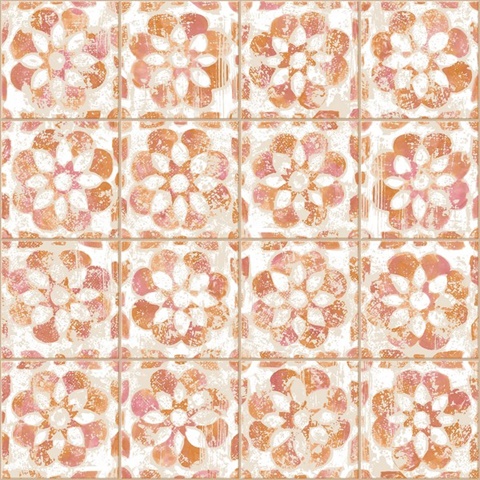 Izeda Coral Floral Distressed Floral Faux Tile Wallpaper