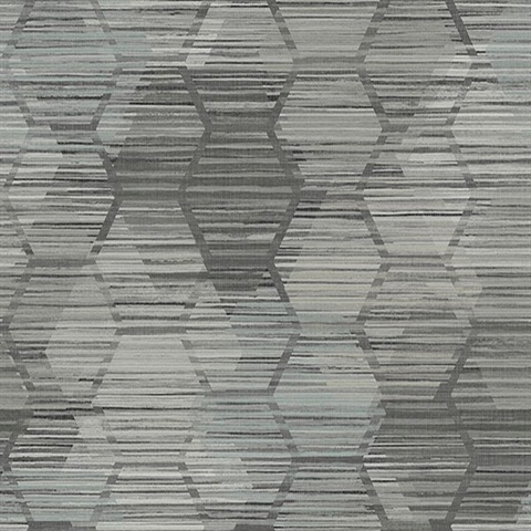 Jabari Charcoal Geometric Faux Grasscloth Wallpaper