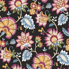 Jacobean Blossom Floral Floral Cosmic Black Peel and Stick Wallpaper