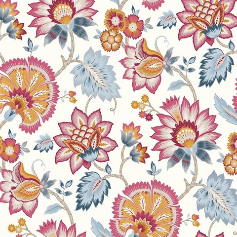 Jacobean Blossom Floral Floral Fandango Pink & Bluebird Peel and Stick