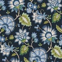 Jacobean Blossom Floral Floral Midnight Blue Peel and Stick Wallpaper