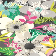 Janis Charcoal Floral Riot Wallpaper
