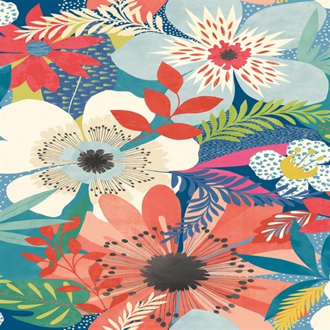 Janis Indigo Floral Riot Wallpaper