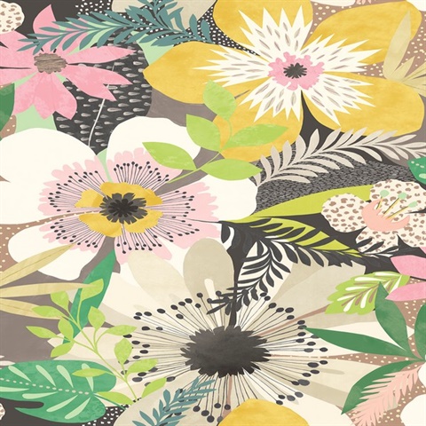 Janis Mustard Floral Riot Wallpaper