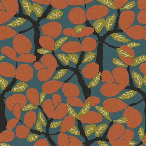 Janneiro Botanica Blue and Orange Wallpaper