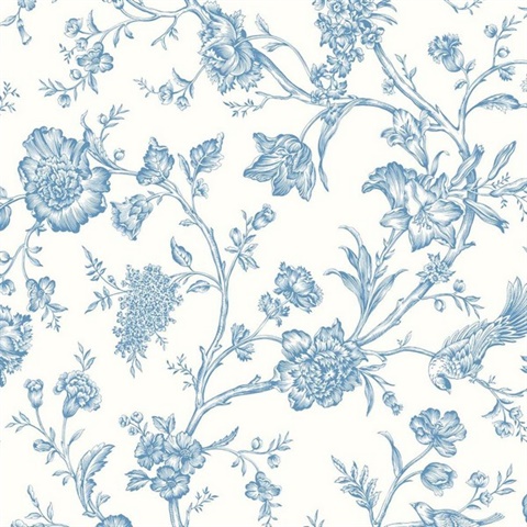 Jasmine Chinoiserie Chinoiserie Carolina Blue Peel and Stick Wallpaper