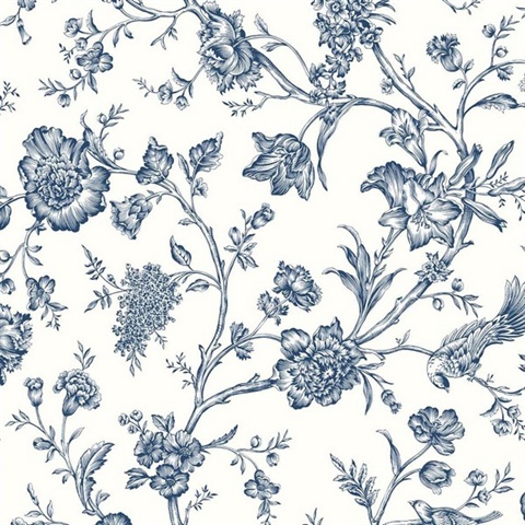 Jasmine Chinoiserie Chinoiserie Navy Blue Peel and Stick Wallpaper