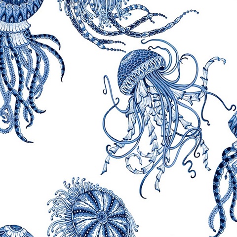 Jellyfish Novelty Blue Sapphire Peel and Stick Wallpaper