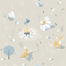 Jesper Beige Campfire Fox & Bird Wallpaper