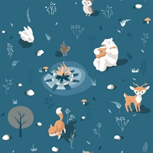 Jesper Blue Campfire Fox & Bird Wallpaper