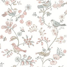 Jinjur Blush Bird Trail Floral Leaf Wallpaper