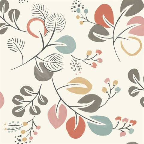 Jonah Multicolor Large Painted Leaf  Wallpaper