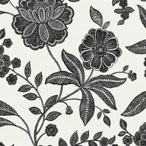 Julian Jacobean Floral  Ebony & Ivory Peel and Stick Wallpaper