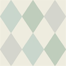 Kalas Light Blue Block Print Diamond Wallpaper