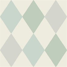 Kalas Light Blue Block Print Diamond Wallpaper