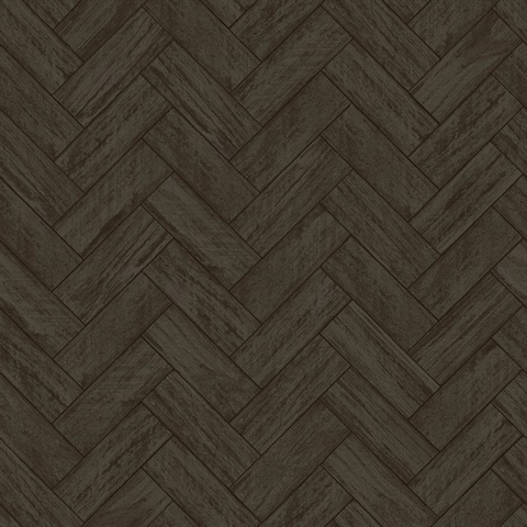 Kaliko Charcoal Wood Textured Herringbone Wallpaper