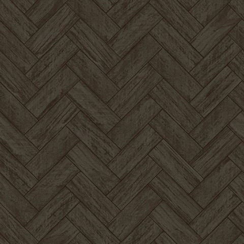 Kaliko Charcoal Wood Textured Herringbone Wallpaper