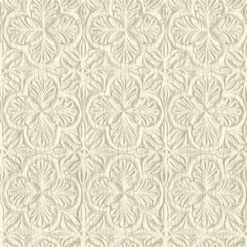 Karachi Cream Wooden Damask Wallpaper