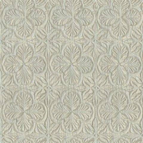 Karachi Light Blue Wooden Damask Wallpaper