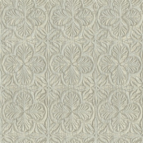 Karachi Light Blue Wooden Damask Wallpaper