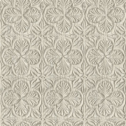 Karachi Taupe Wooden Damask Wallpaper