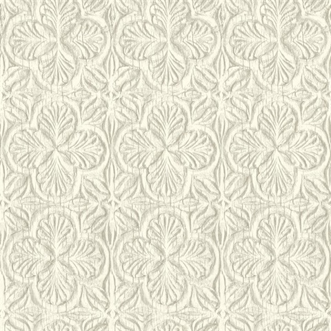 Karachi White Wooden Damask Wallpaper